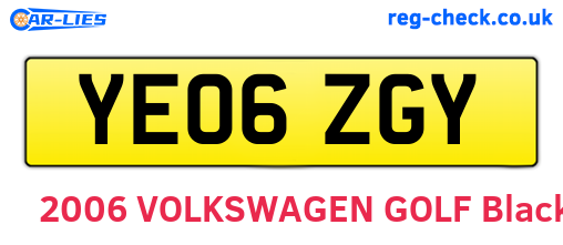 YE06ZGY are the vehicle registration plates.