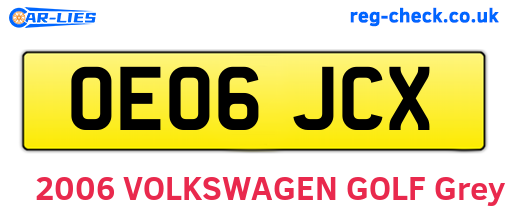 OE06JCX are the vehicle registration plates.