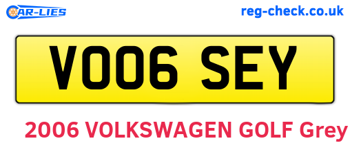 VO06SEY are the vehicle registration plates.