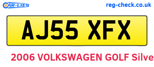 AJ55XFX are the vehicle registration plates.