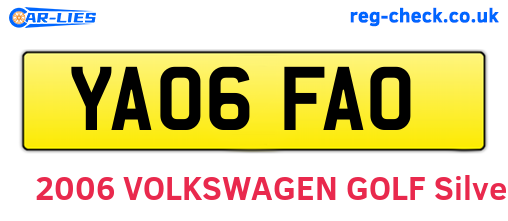 YA06FAO are the vehicle registration plates.