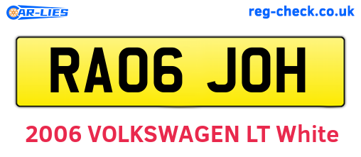 RA06JOH are the vehicle registration plates.