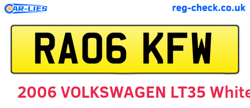 RA06KFW are the vehicle registration plates.