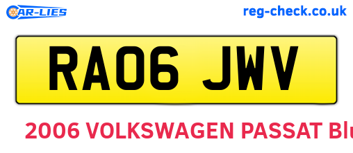 RA06JWV are the vehicle registration plates.
