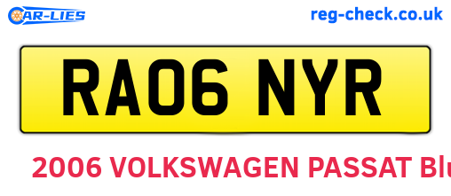 RA06NYR are the vehicle registration plates.