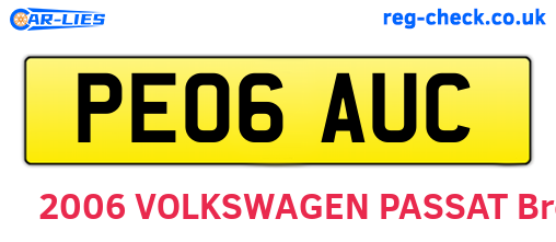 PE06AUC are the vehicle registration plates.