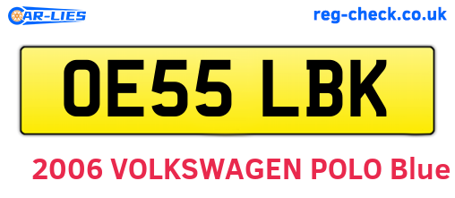 OE55LBK are the vehicle registration plates.