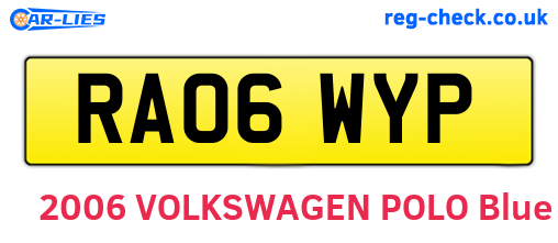 RA06WYP are the vehicle registration plates.