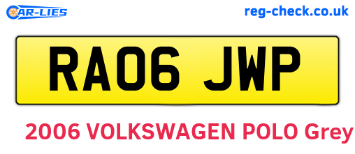 RA06JWP are the vehicle registration plates.