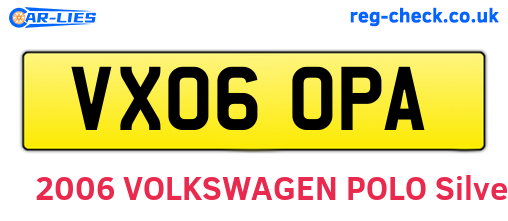 VX06OPA are the vehicle registration plates.