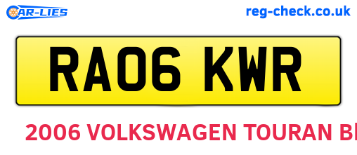 RA06KWR are the vehicle registration plates.