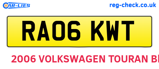 RA06KWT are the vehicle registration plates.