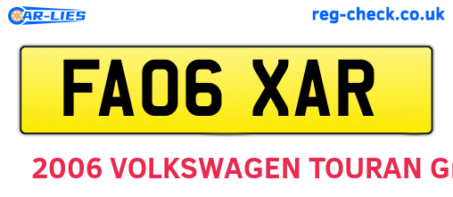 FA06XAR are the vehicle registration plates.