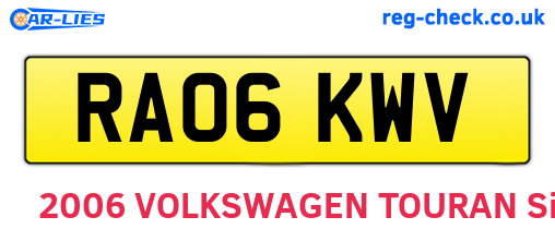 RA06KWV are the vehicle registration plates.