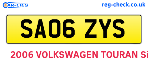 SA06ZYS are the vehicle registration plates.