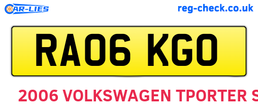 RA06KGO are the vehicle registration plates.