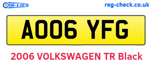 AO06YFG are the vehicle registration plates.