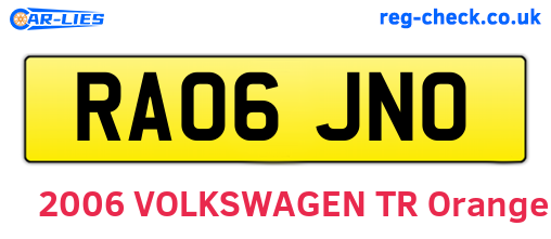 RA06JNO are the vehicle registration plates.