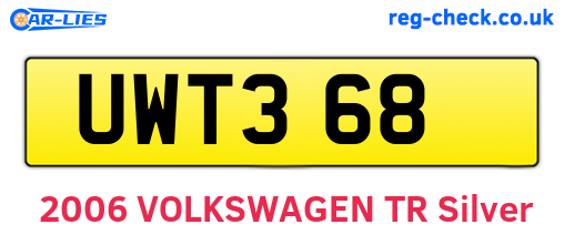 UWT368 are the vehicle registration plates.