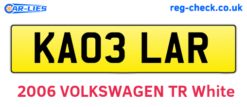 KA03LAR are the vehicle registration plates.