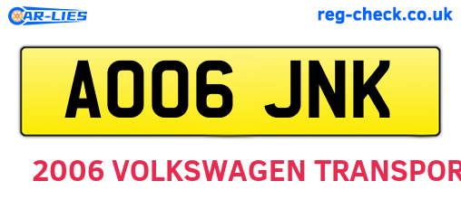 AO06JNK are the vehicle registration plates.