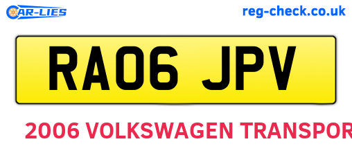 RA06JPV are the vehicle registration plates.