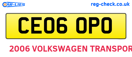 CE06OPO are the vehicle registration plates.