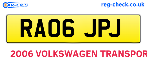 RA06JPJ are the vehicle registration plates.