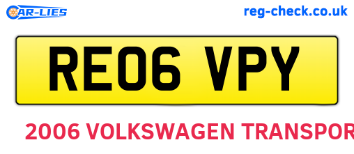 RE06VPY are the vehicle registration plates.