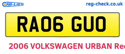 RA06GUO are the vehicle registration plates.