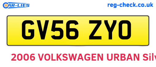 GV56ZYO are the vehicle registration plates.