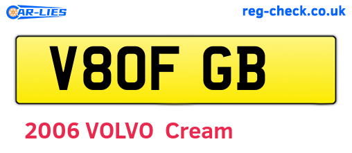 V80FGB are the vehicle registration plates.