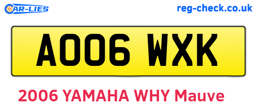 AO06WXK are the vehicle registration plates.