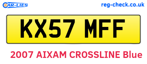KX57MFF are the vehicle registration plates.