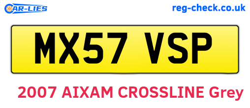 MX57VSP are the vehicle registration plates.
