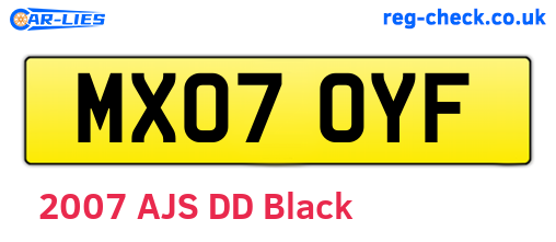 MX07OYF are the vehicle registration plates.