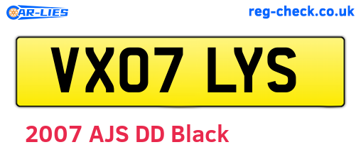 VX07LYS are the vehicle registration plates.