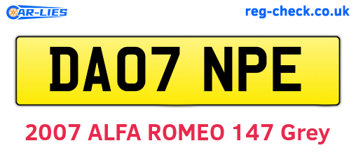 DA07NPE are the vehicle registration plates.