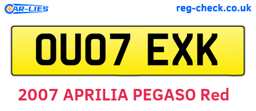 OU07EXK are the vehicle registration plates.