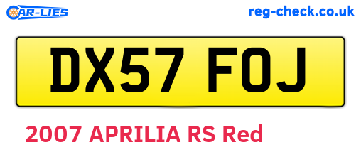 DX57FOJ are the vehicle registration plates.