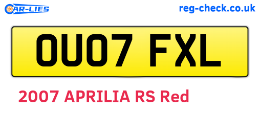 OU07FXL are the vehicle registration plates.
