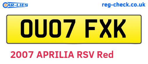 OU07FXK are the vehicle registration plates.