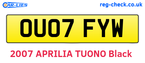 OU07FYW are the vehicle registration plates.