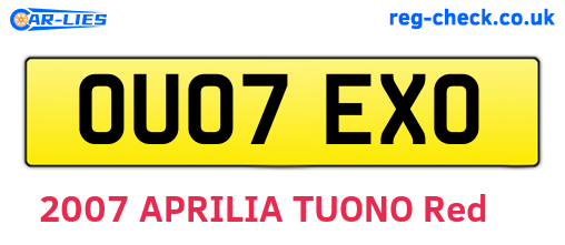 OU07EXO are the vehicle registration plates.