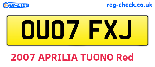 OU07FXJ are the vehicle registration plates.