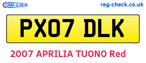 PX07DLK are the vehicle registration plates.