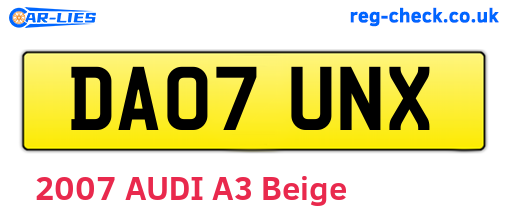 DA07UNX are the vehicle registration plates.