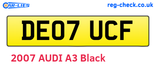 DE07UCF are the vehicle registration plates.