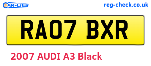 RA07BXR are the vehicle registration plates.