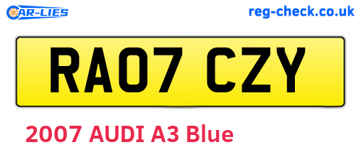 RA07CZY are the vehicle registration plates.